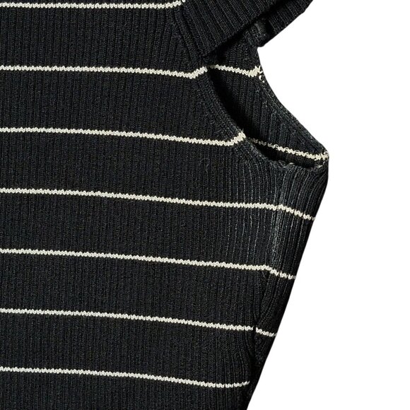 Bebe Y2K 2000s Black Striped Ribbed Lace Trim Silk Blend V-Neck Baby Top Medium - Picture 7 of 9